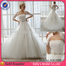 Vente chaude prix bon marché superposé superposé robe de mariée en dentelle ou robe blanche manches longues et long tulle avec bolero en dentelle